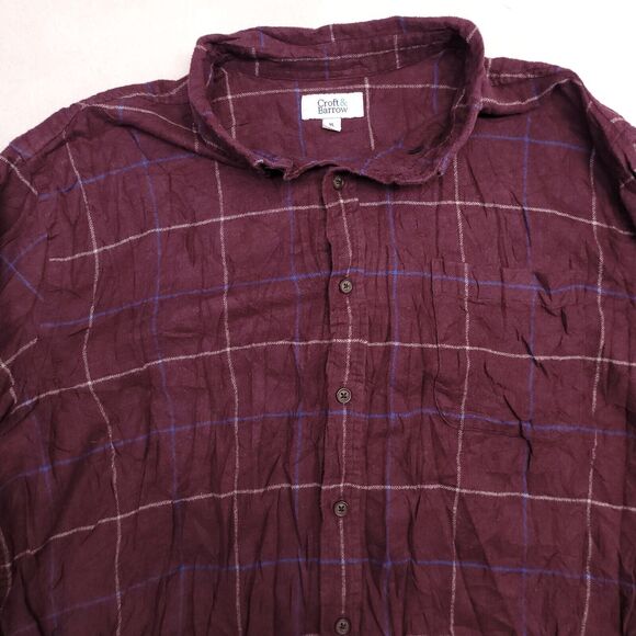 Croft & Barrow Windowpane Flannel Casual Button Up Shirt Mens Size XL Maroon - Picture 1 of 10